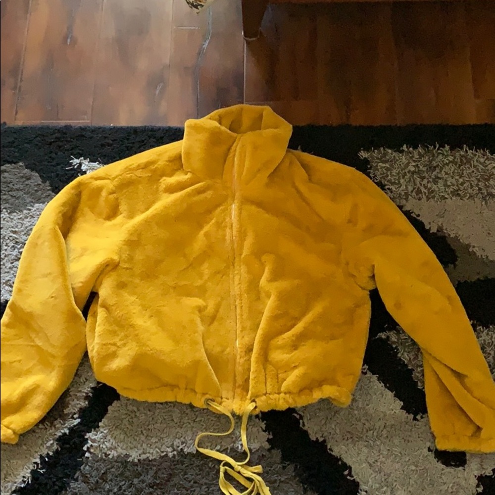 yellow fuzzy fashion nova zip up jacket
